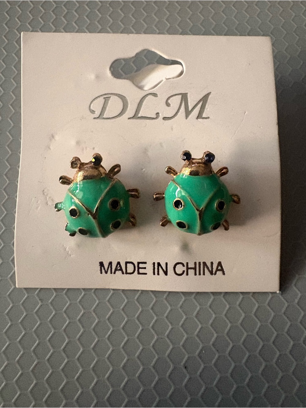 Womens Green Ladybug Stud Earrings